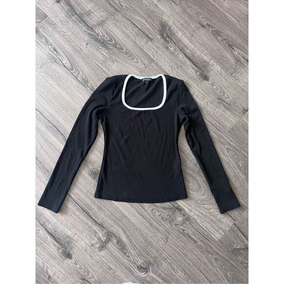 Pretty wear contrast trim square neck top in black and white size M - Picture 1 of 3